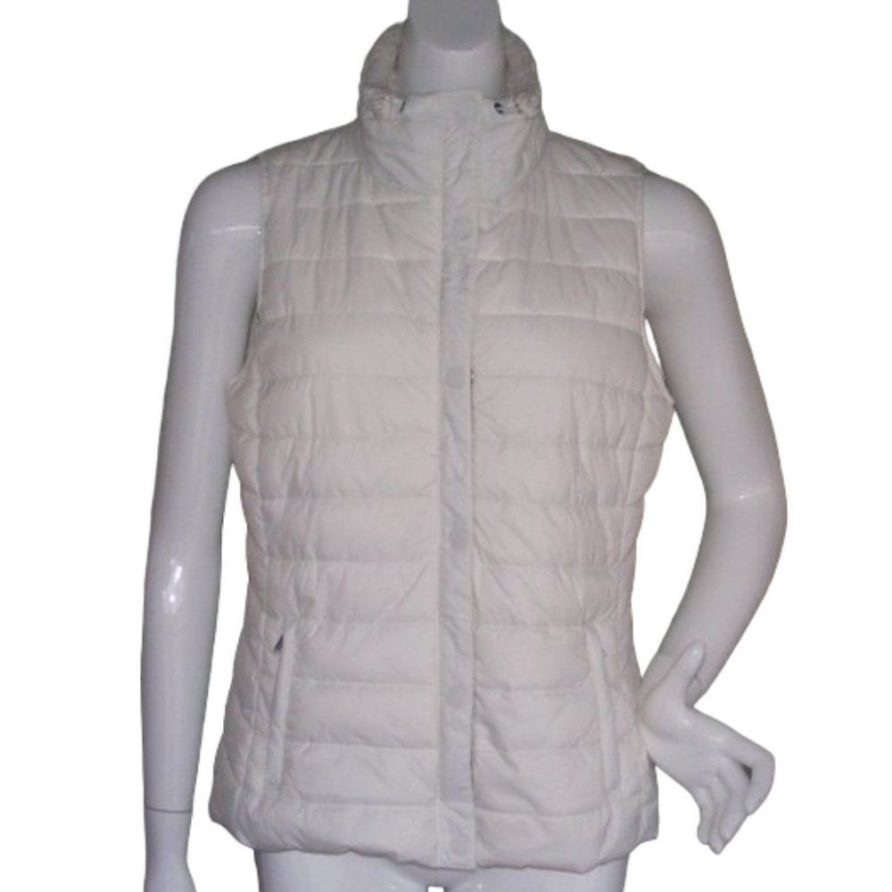 CALVIN KLEIN Puffer Vest, M, Winter White, Sherpa collar, Zipper front/flap
